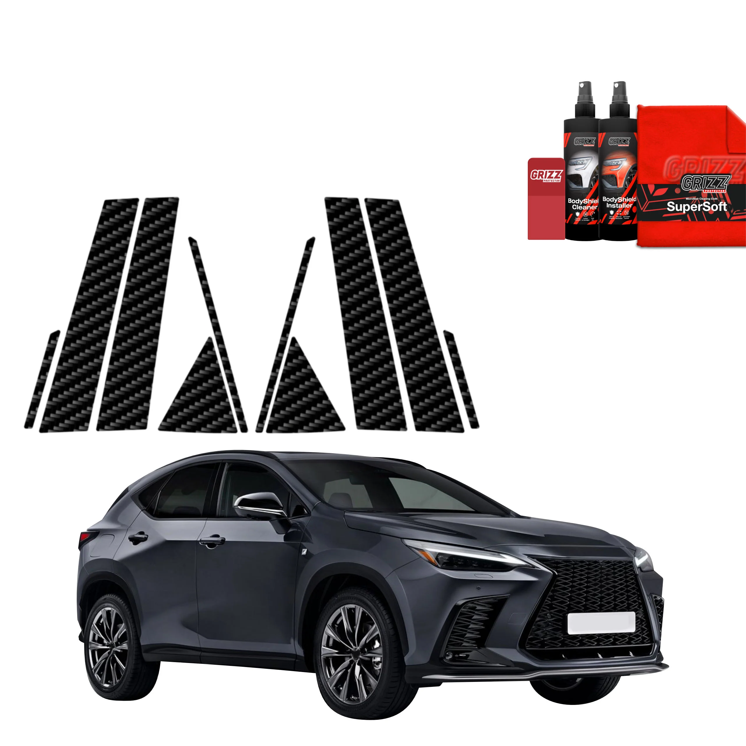 10in1 Kohlenstoff Schutzfolie für A-B-C-Säule - Lexus NX 350h (2021-2023)