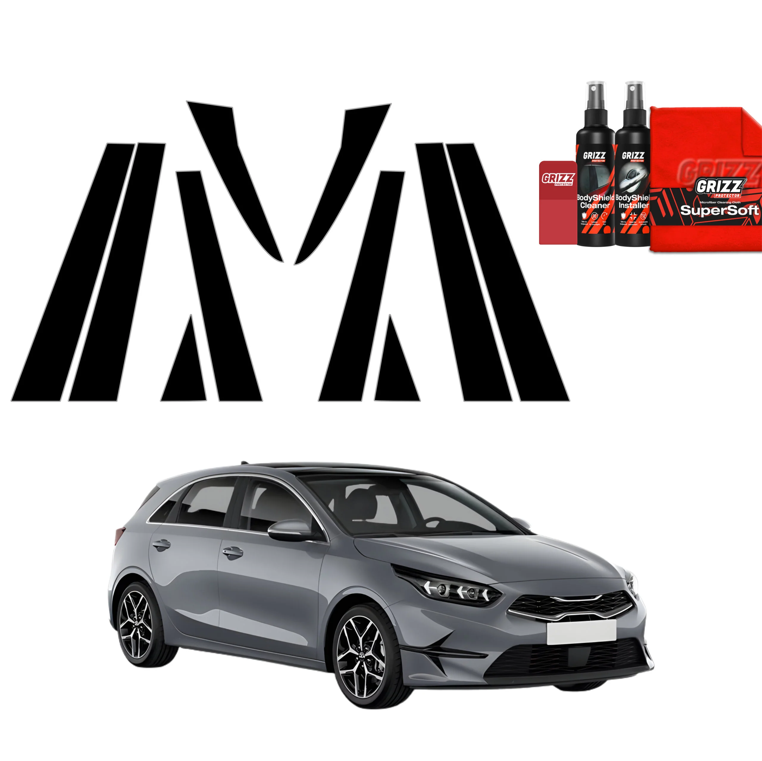 10in1 Schwarze schutzfolie für B-C-Säule - Kia Ceed Hatchback (2021-2025)