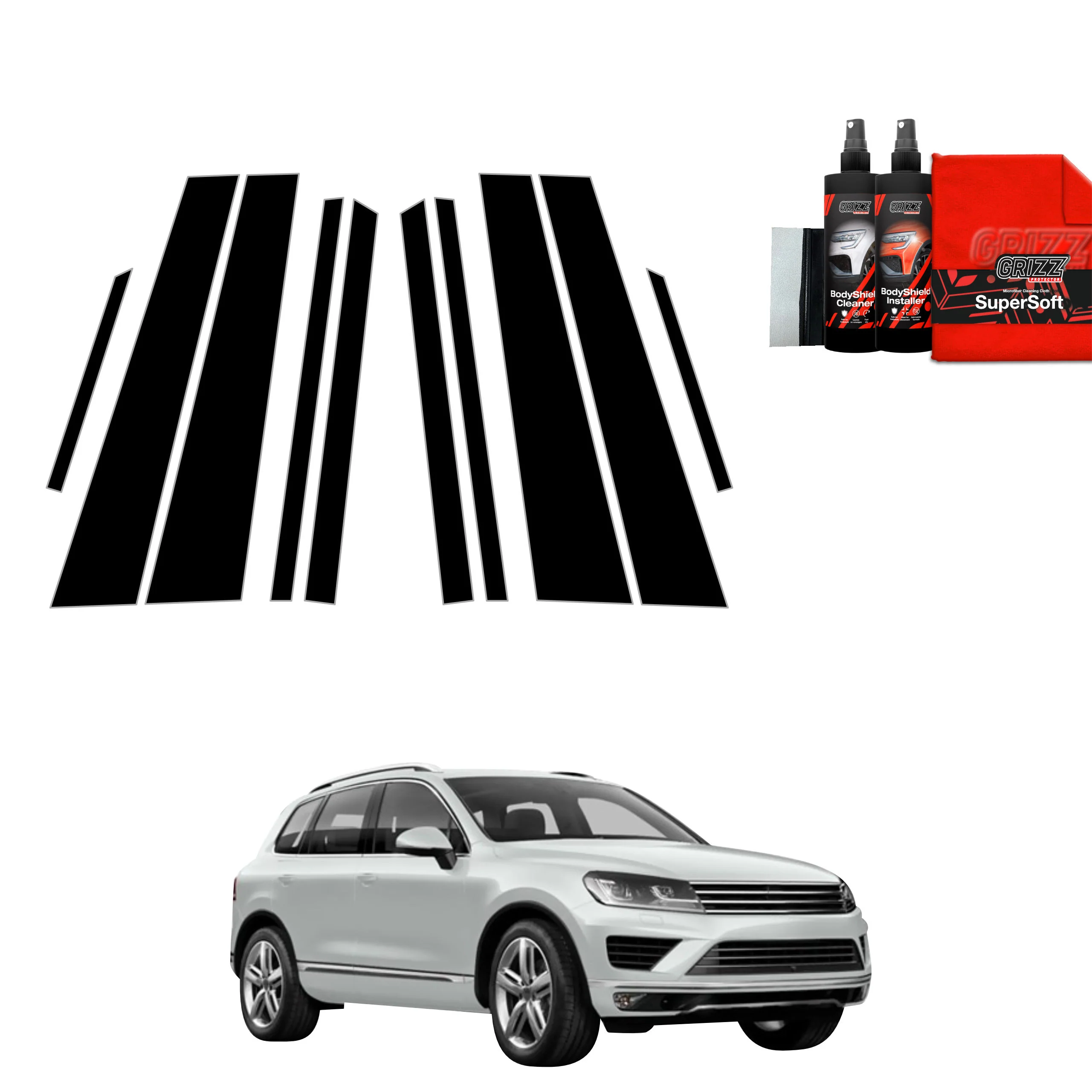 10in1 Schwarze Schutzfolie für B-C-Säule - Volkswagen VW Touareg (2014-2018)