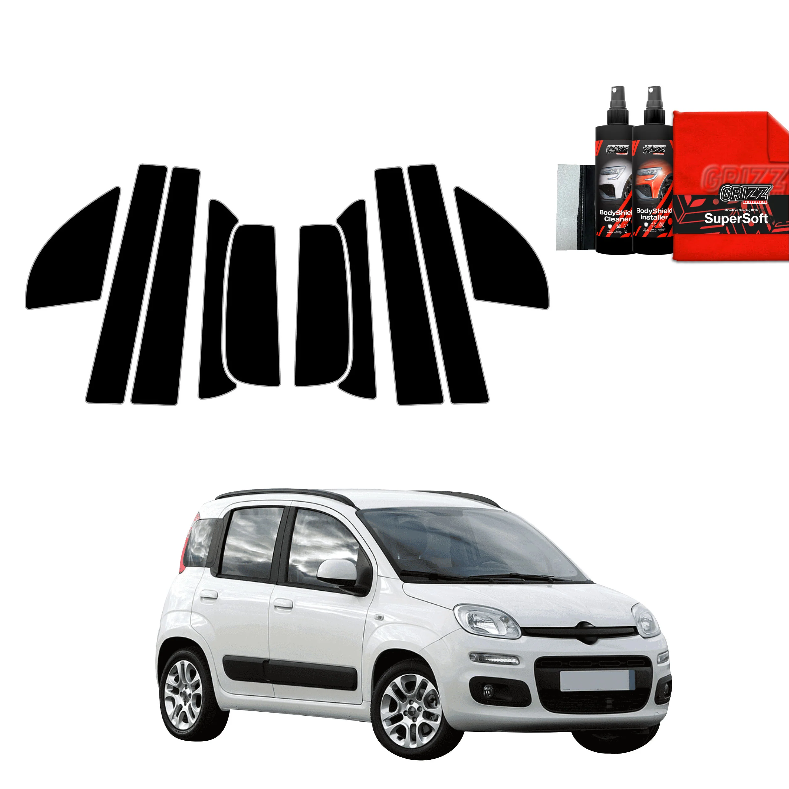 10in1 Schwarze Schutzfolie für A-B-C-Säule - Fiat Panda 3 Hatchback 5D (2011-2016)