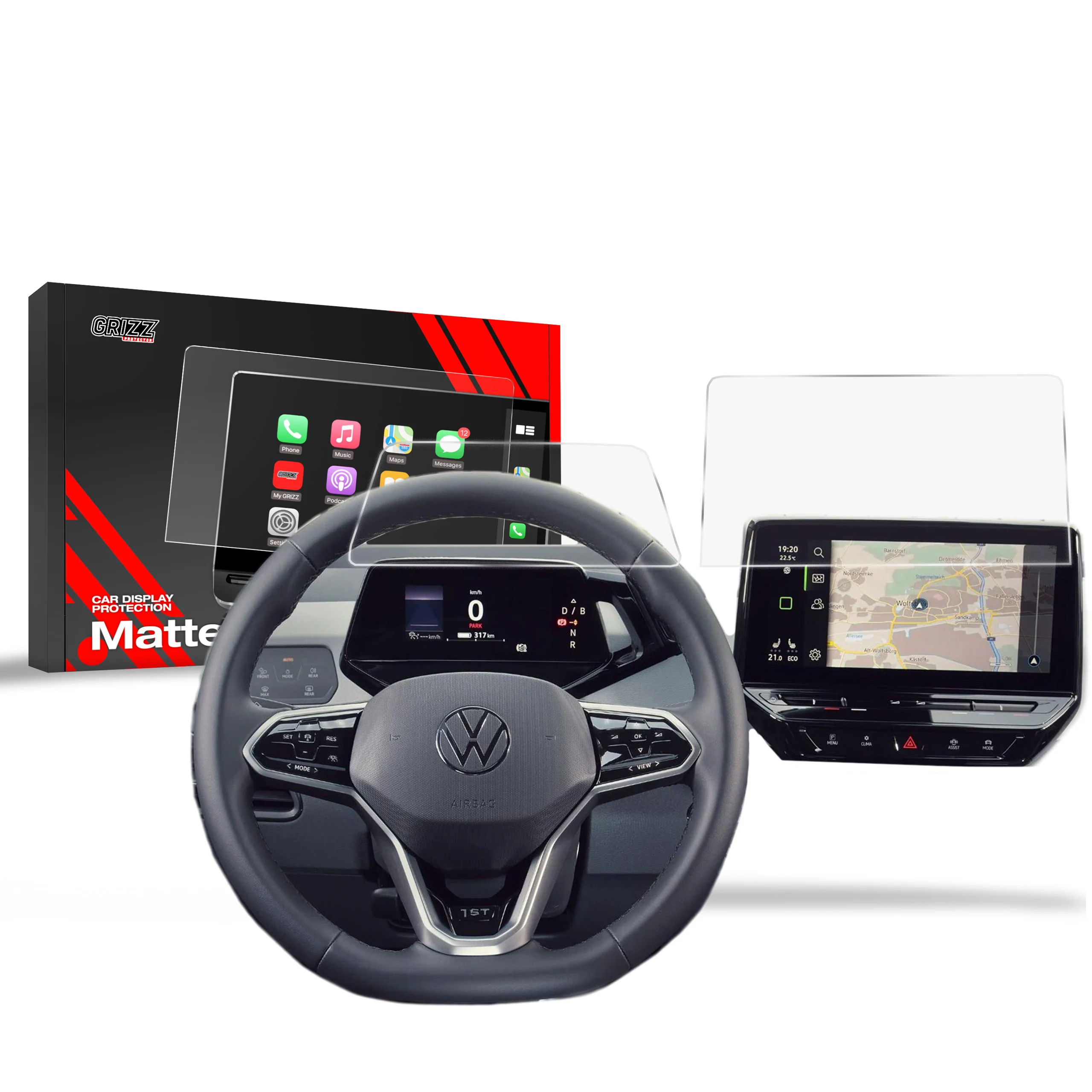 2in1 Displayschutzfolie für Volkswagen VW ID.3 Anti-Fingerprint, Matt