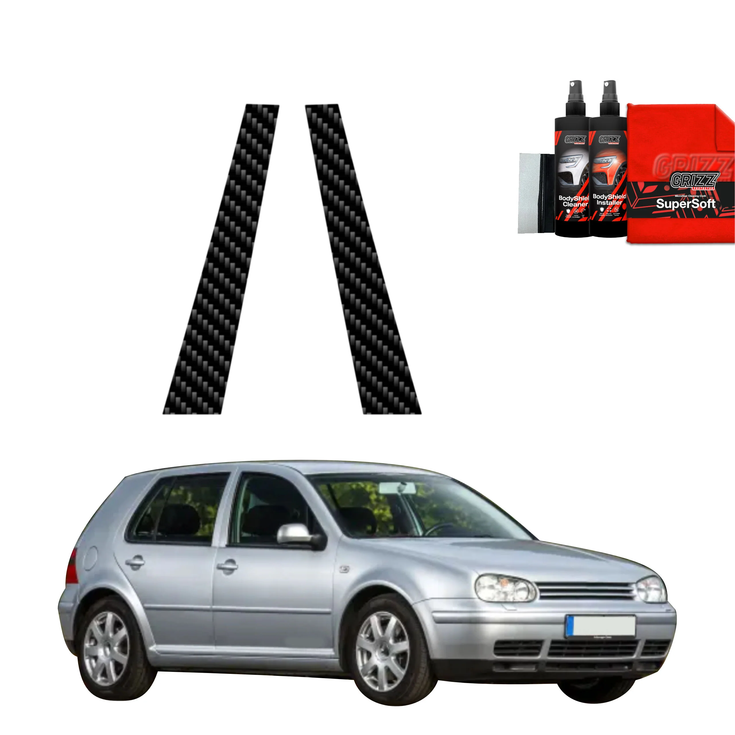 2in1 Kohlenstoff Schutzfolie für B-Säule - Volkswagen Golf 4 Hatchback 5D (1997-2003)