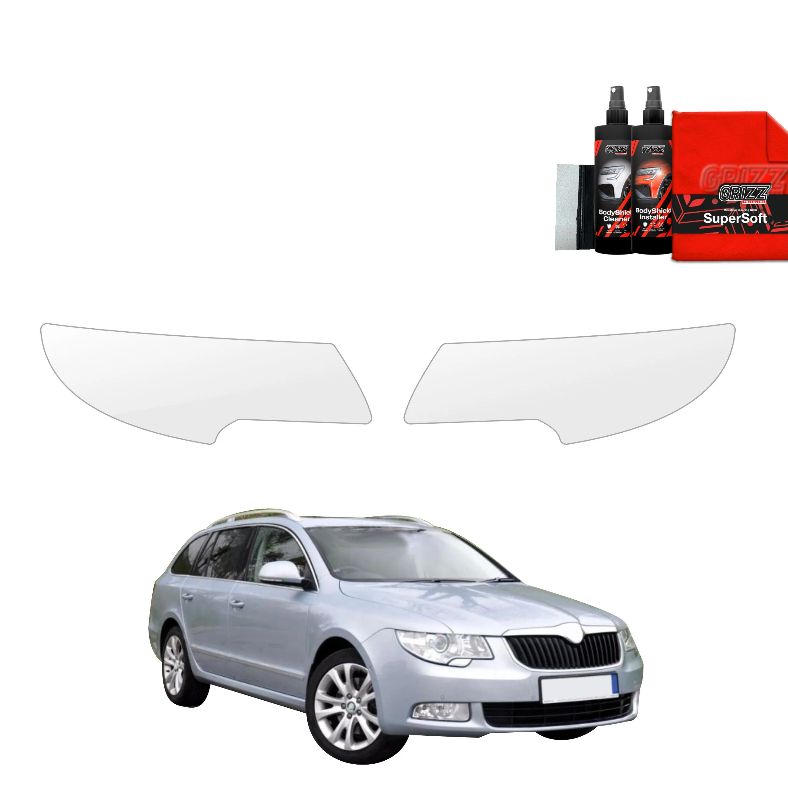 2in1 Schutzfolie für Scheinwerfer - Skoda Superb 2 Sedan 4D (2008-2013)
