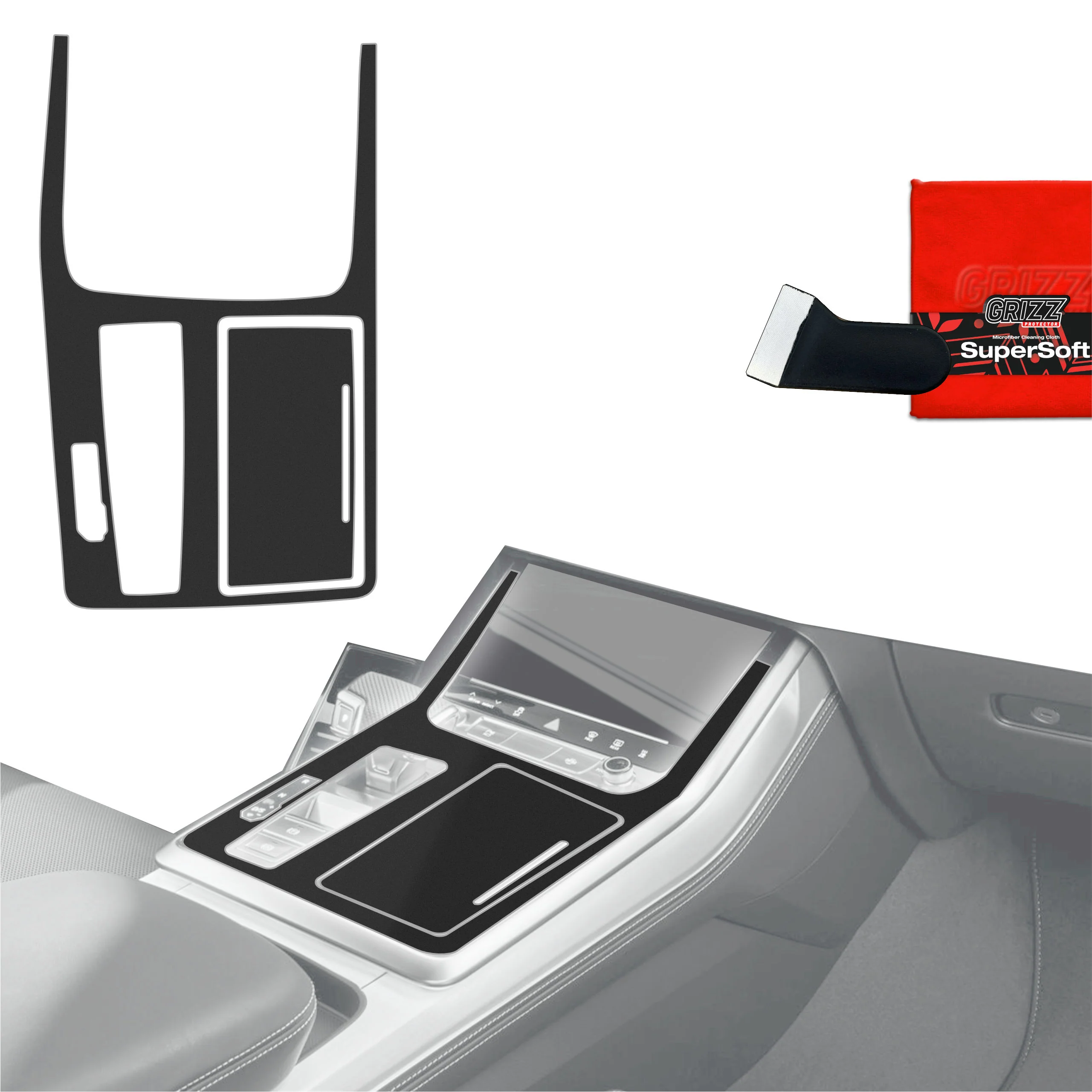 2in1 Schutzfolien für Mittelkonsole - Audi Q7 (2019-2024) Schwarz Matt Antifingerprint