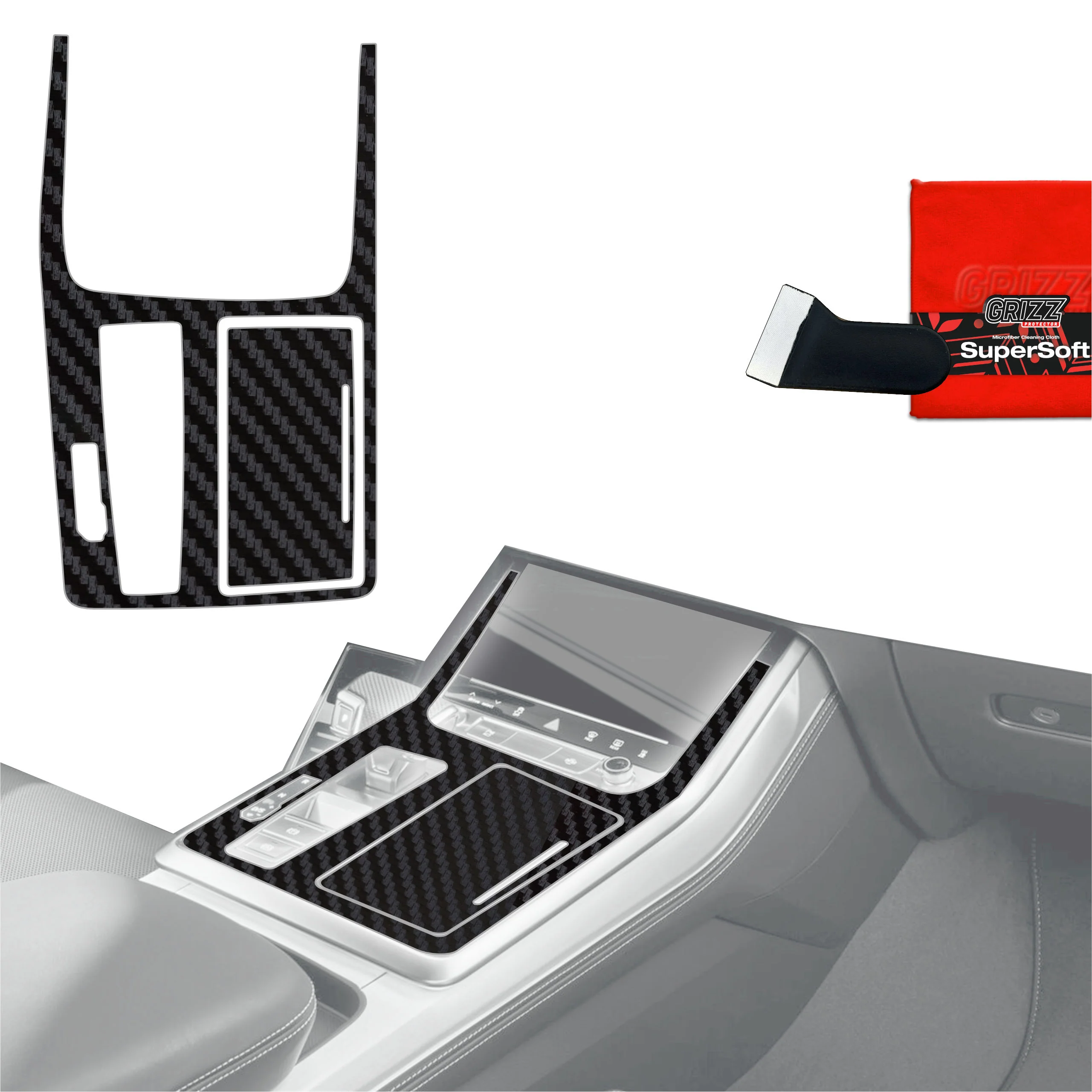 2in1 Schutzfolien für Mittelkonsole - Audi Q8 (2019-2024) Carbon Optik Matt Antifingerprint