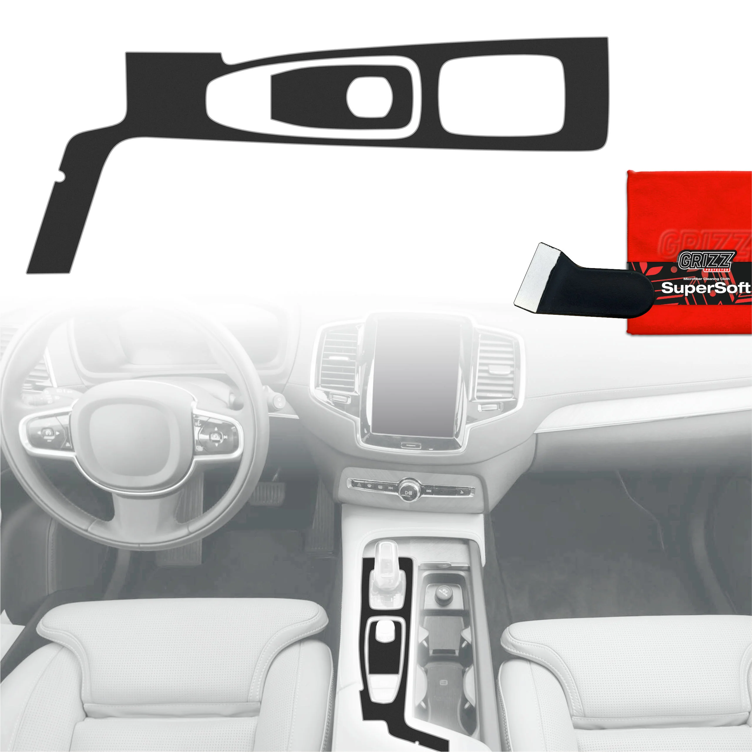 2in1 Schutzfolien für Mittelkonsole - Volvo XC90 T8 (2021-2022) Schwarz Matt Antifingerprint