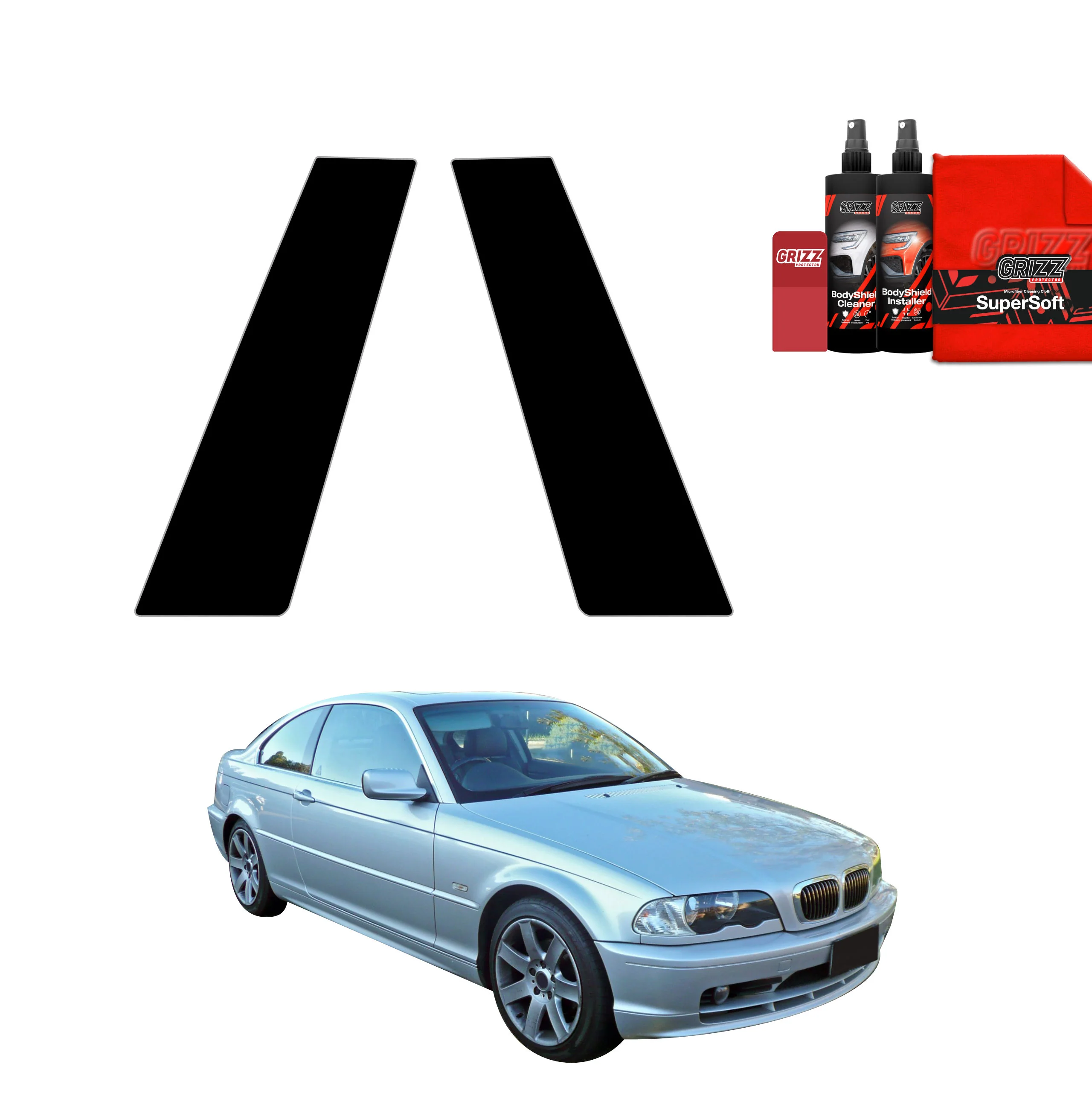 2in1 Schwarze schutzfolie für B-Säule - BMW 3 E46 Coupe Pre-LCI (1999-2002)