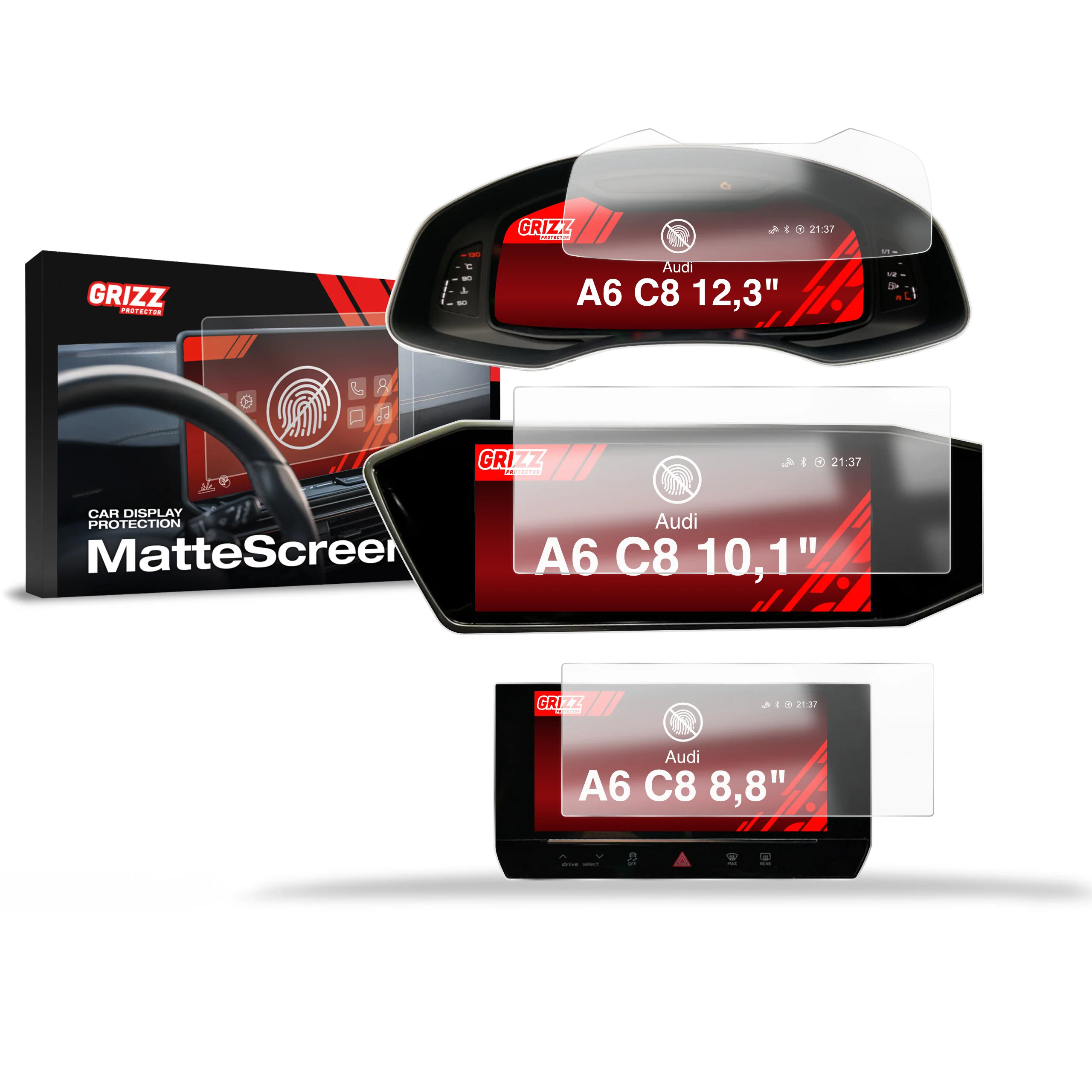 3in1 Displayschutzfolie für Audi A6 C8 (2018-2024) Anti-Fingerprint, Matt
