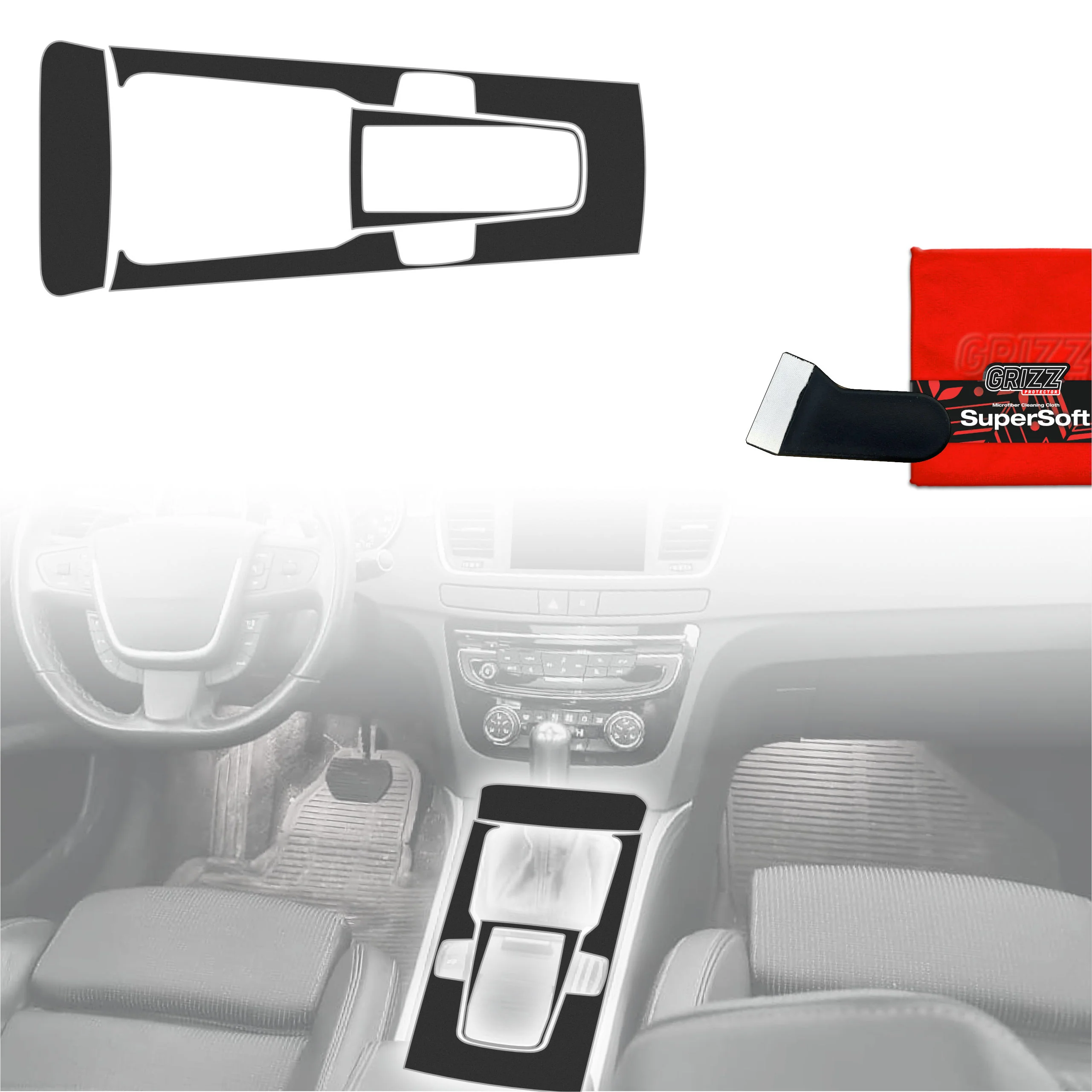 3in1 Schutzfolien für Mittelkonsole - Peugeot 508 Schaltgetriebe (2010-2018) Schwarz Matt Antifingerprint - Image 7