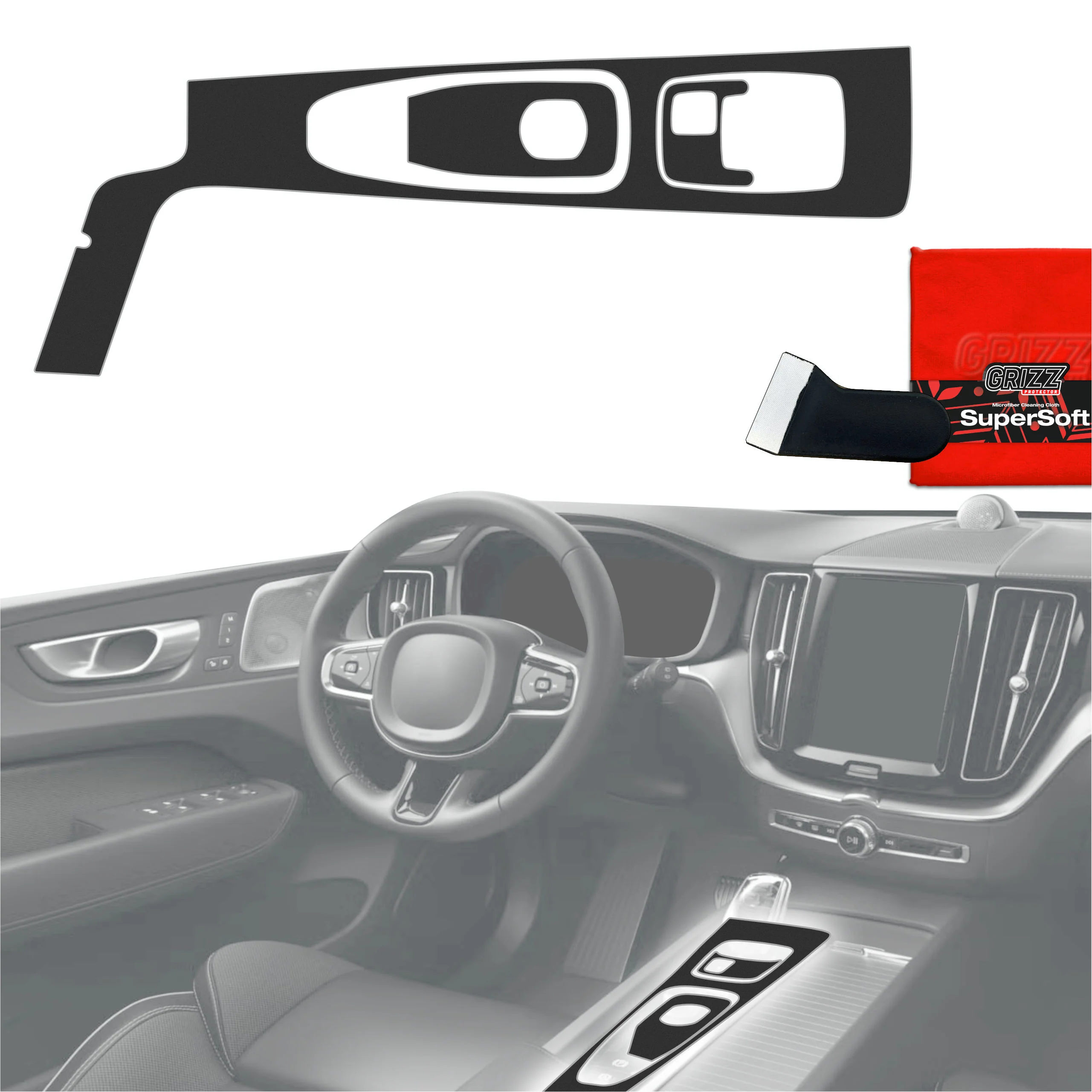 3in1 Schutzfolien für Mittelkonsole - Volvo XC60 T8 (2023-2024) Schwarz Matt Antifingerprint