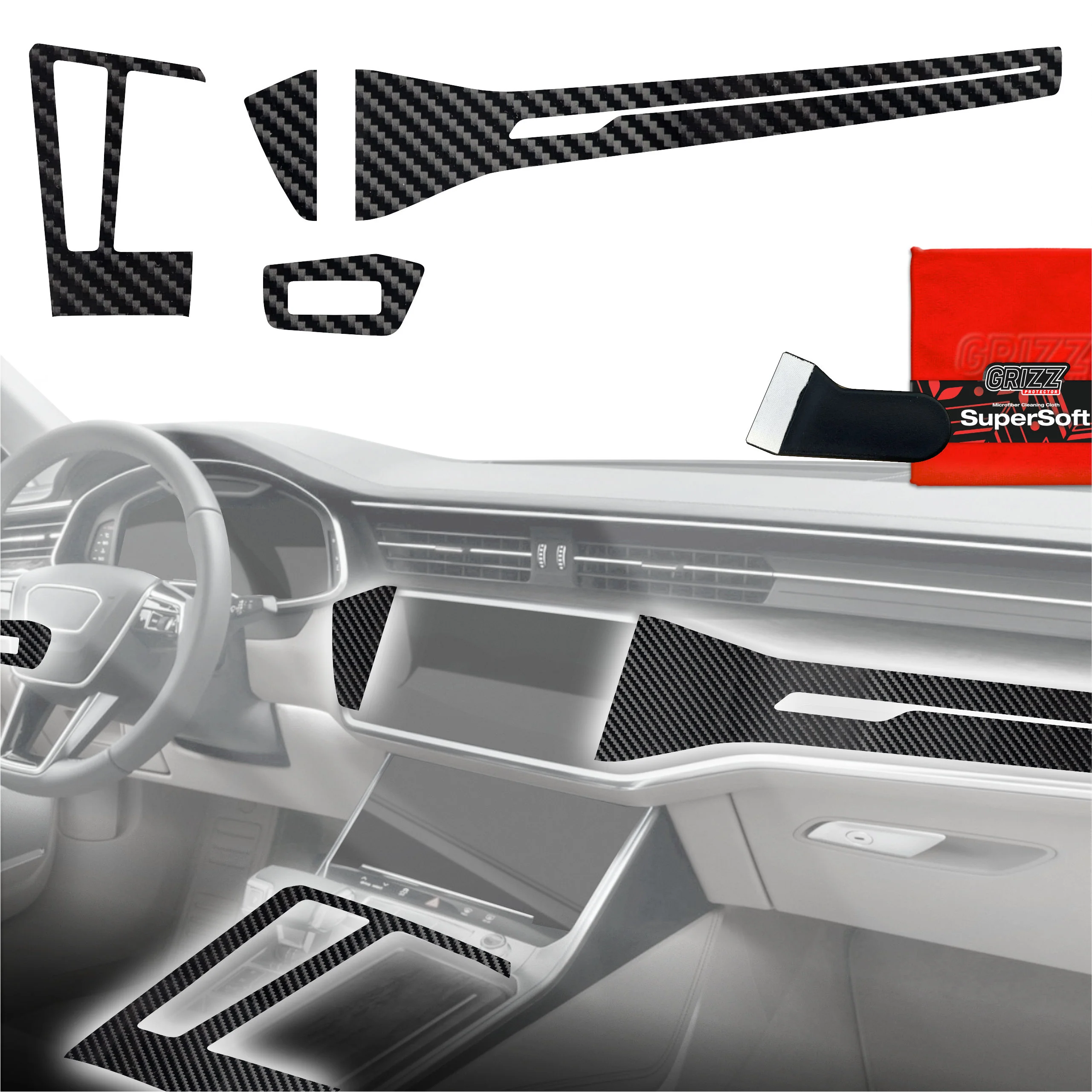 4in1 Schutzfolien für Mittelkonsole & Armaturenbrett - Audi S6 C8 (2018-2024) Carbon Optik Glanz
