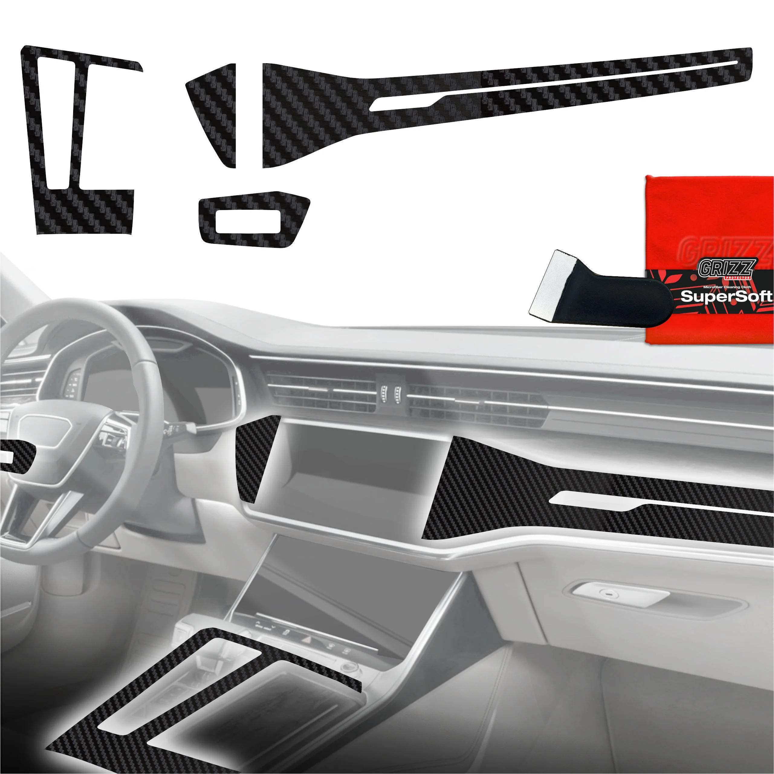 4in1 Schutzfolien für Mittelkonsole & Armaturenbrett - Audi S6 C8 (2018-2024) Carbon Optik Matt Antifingerprint