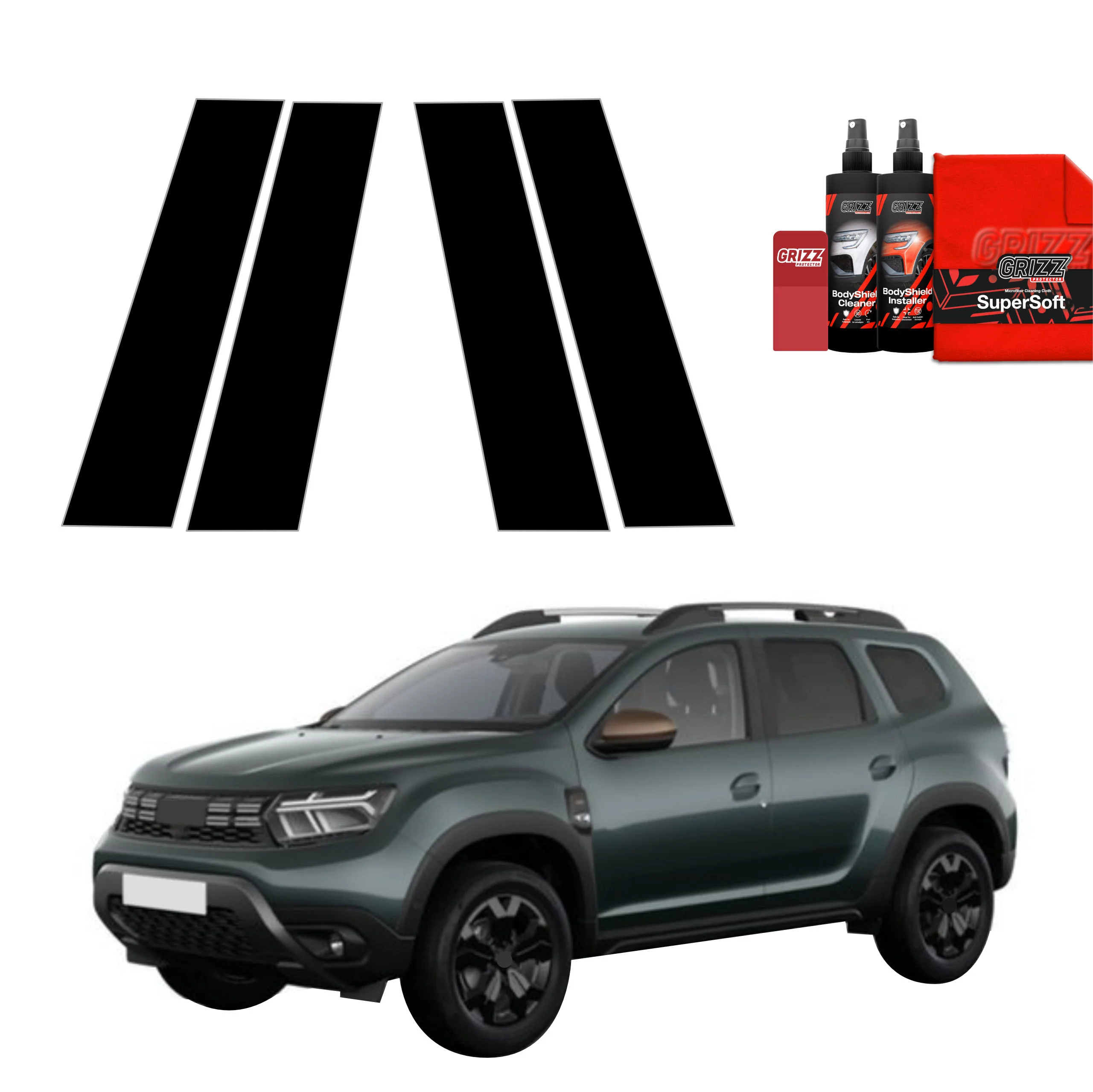 4in1 Schwarze schutzfolie für B-Säule - Dacia Duster (2024-2026)