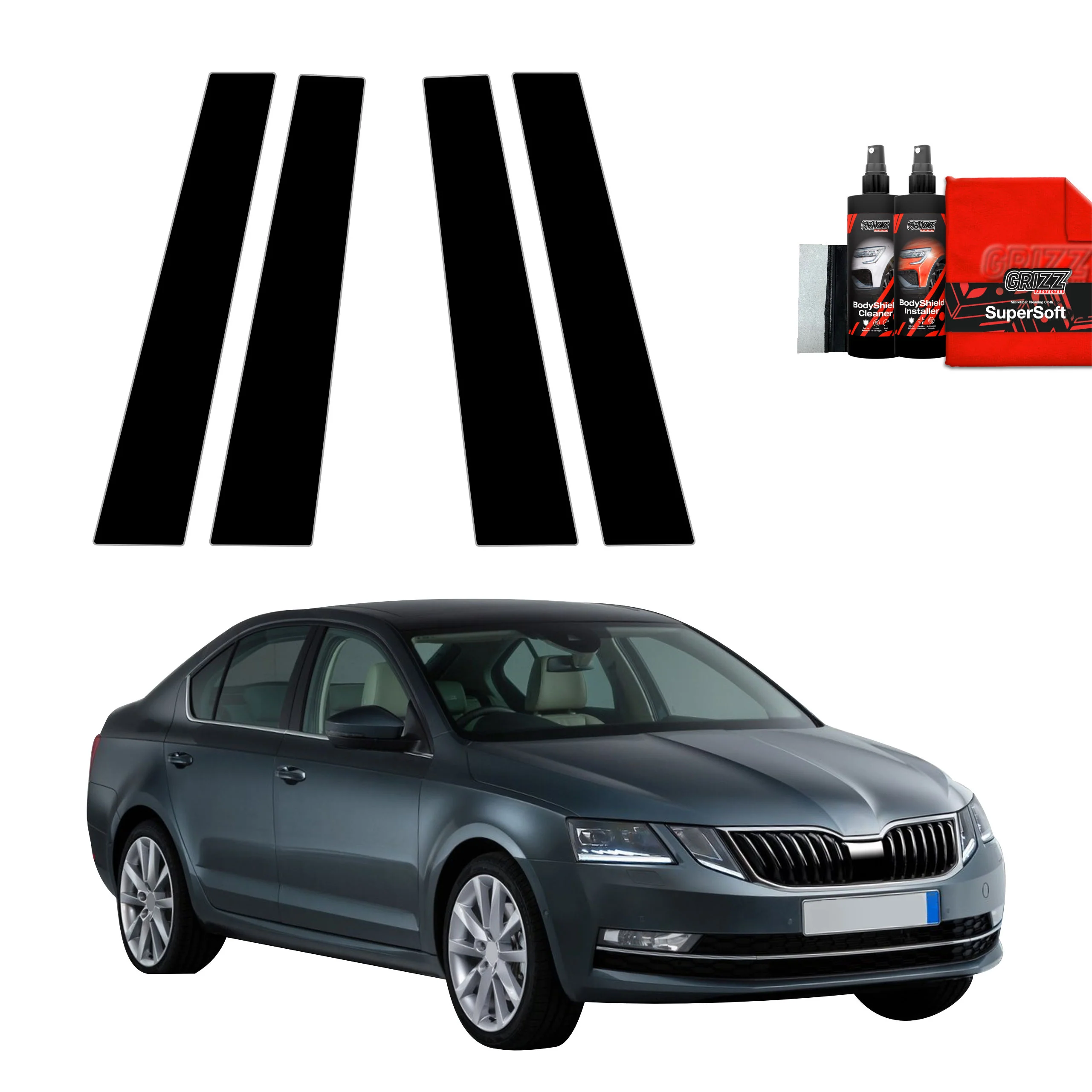 4in1 Schwarze Schutzfolie für B-Säule - Skoda Octavia 3 (2017-2020)