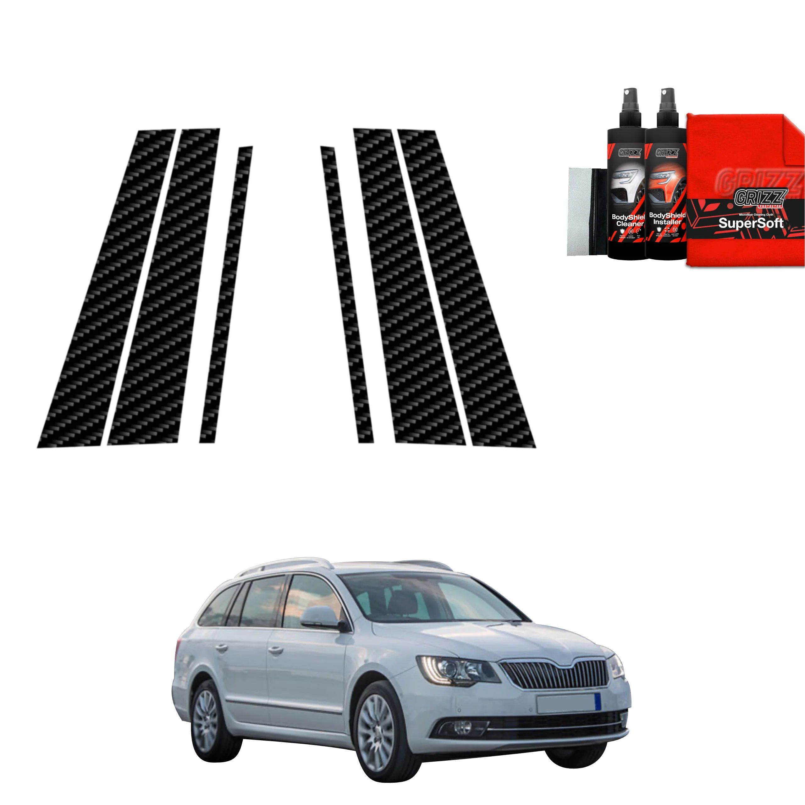 6in1 Kohlenstoff Schutzfolie für B-C-Säule - Skoda Superb 2 Kombi Facelifting (2013-2015)