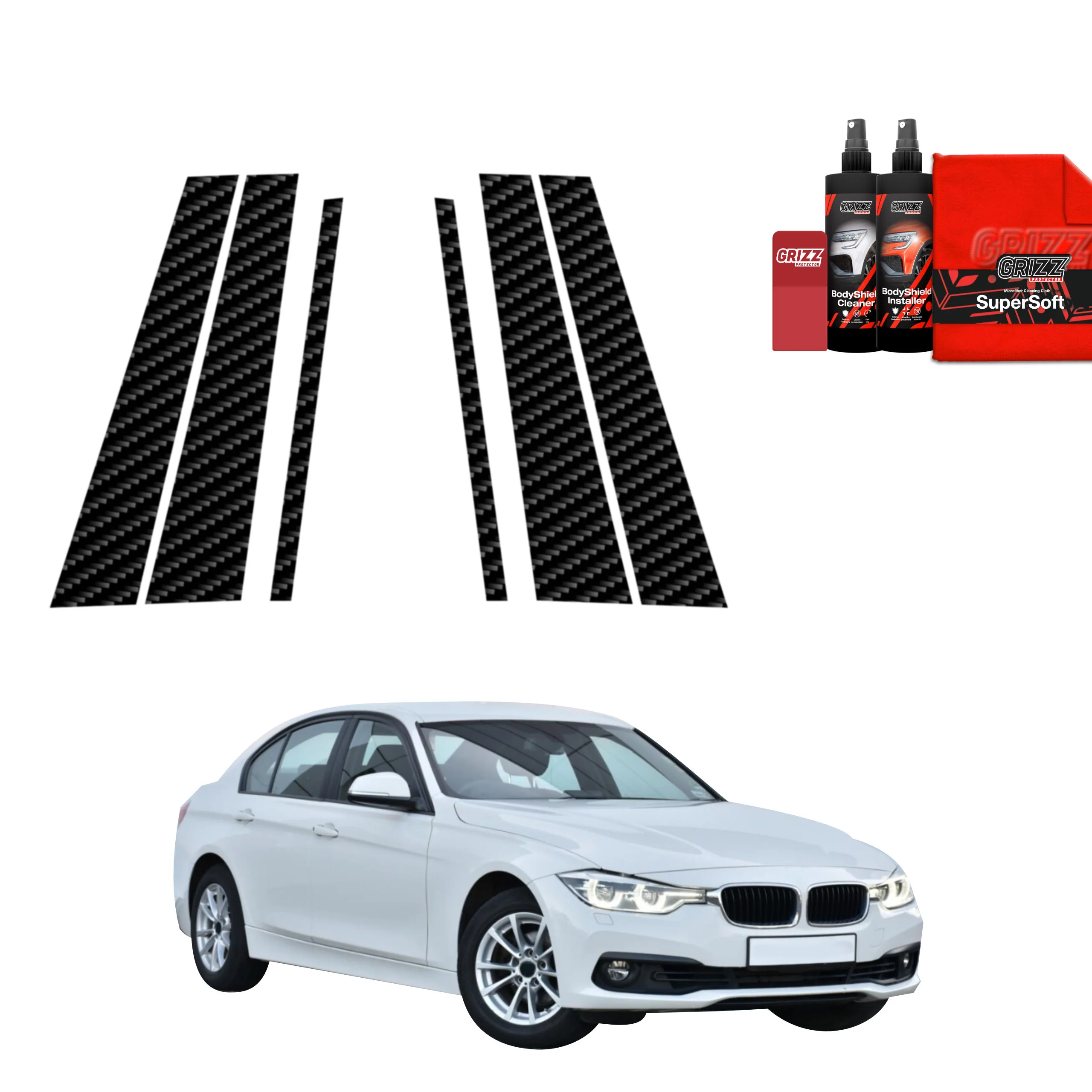 6in1 Kohlenstoff Schutzfolie für B-C-Säule - BMW 3 F30 Sedan LCI (2015-2018)