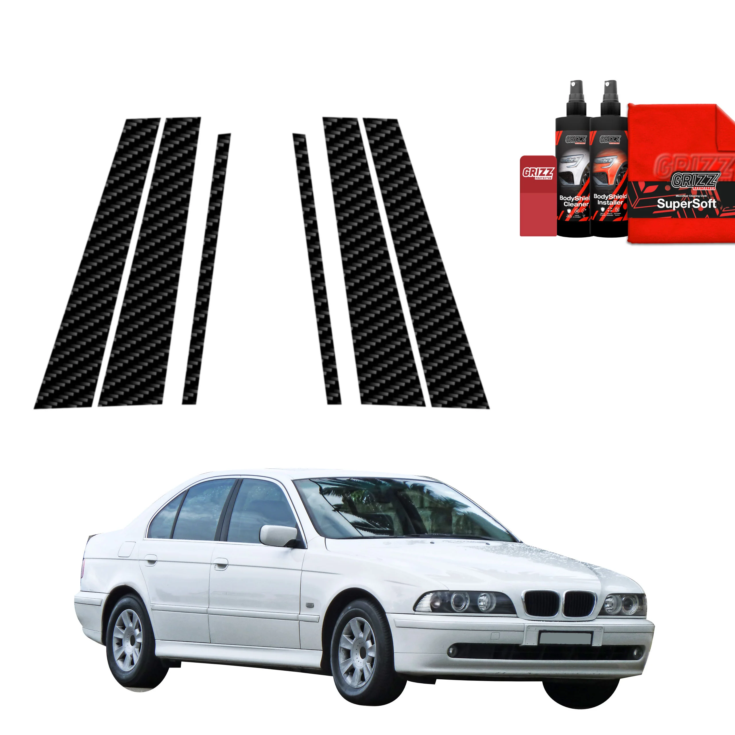 6in1 Kohlenstoff Schutzfolie für B-C-Säule - BMW 5 E39 Sedan (1995-2003)