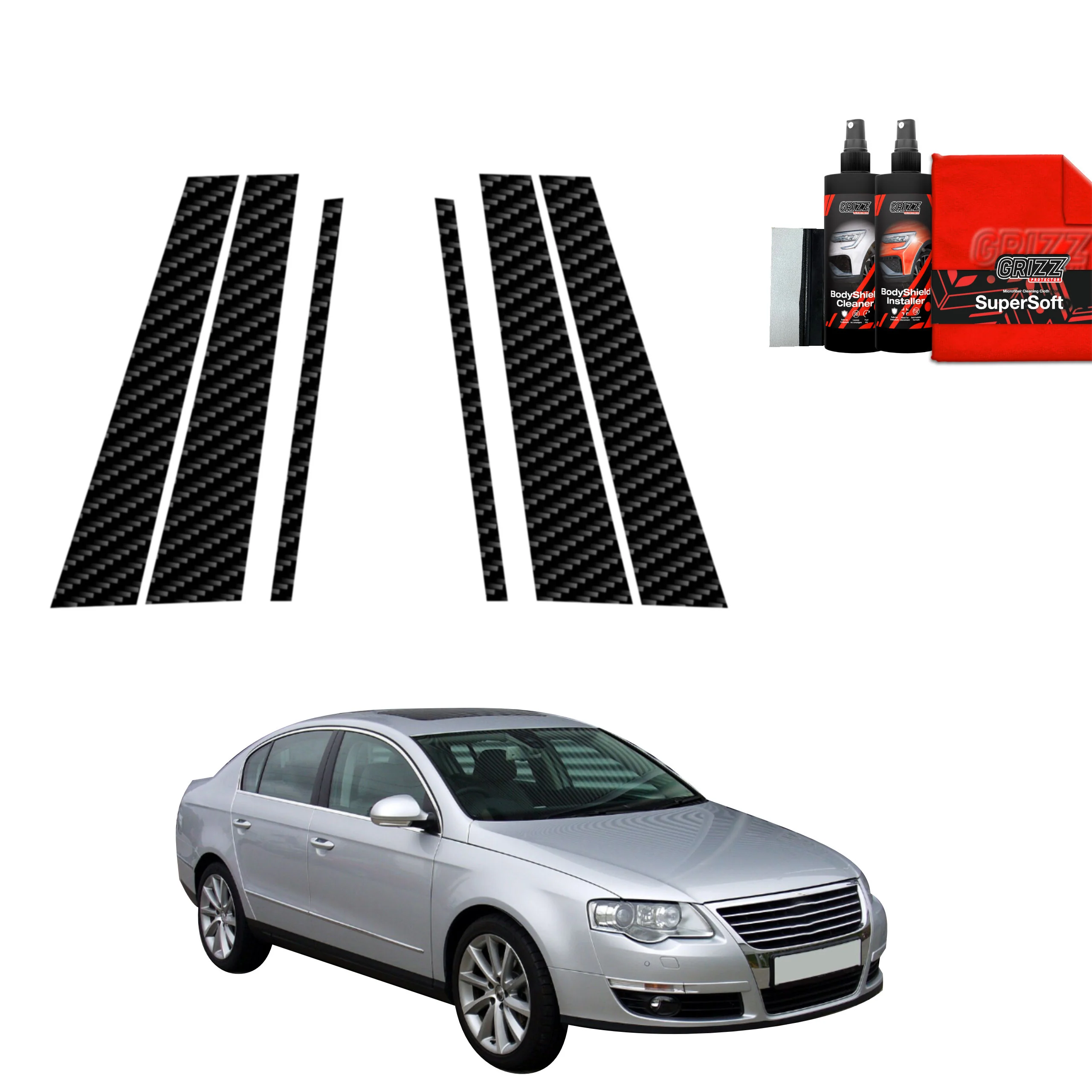 6in1 Kohlenstoff Schutzfolie für B-C-Säule - Volkswagen Passat B6 Sedan (2005-2010)