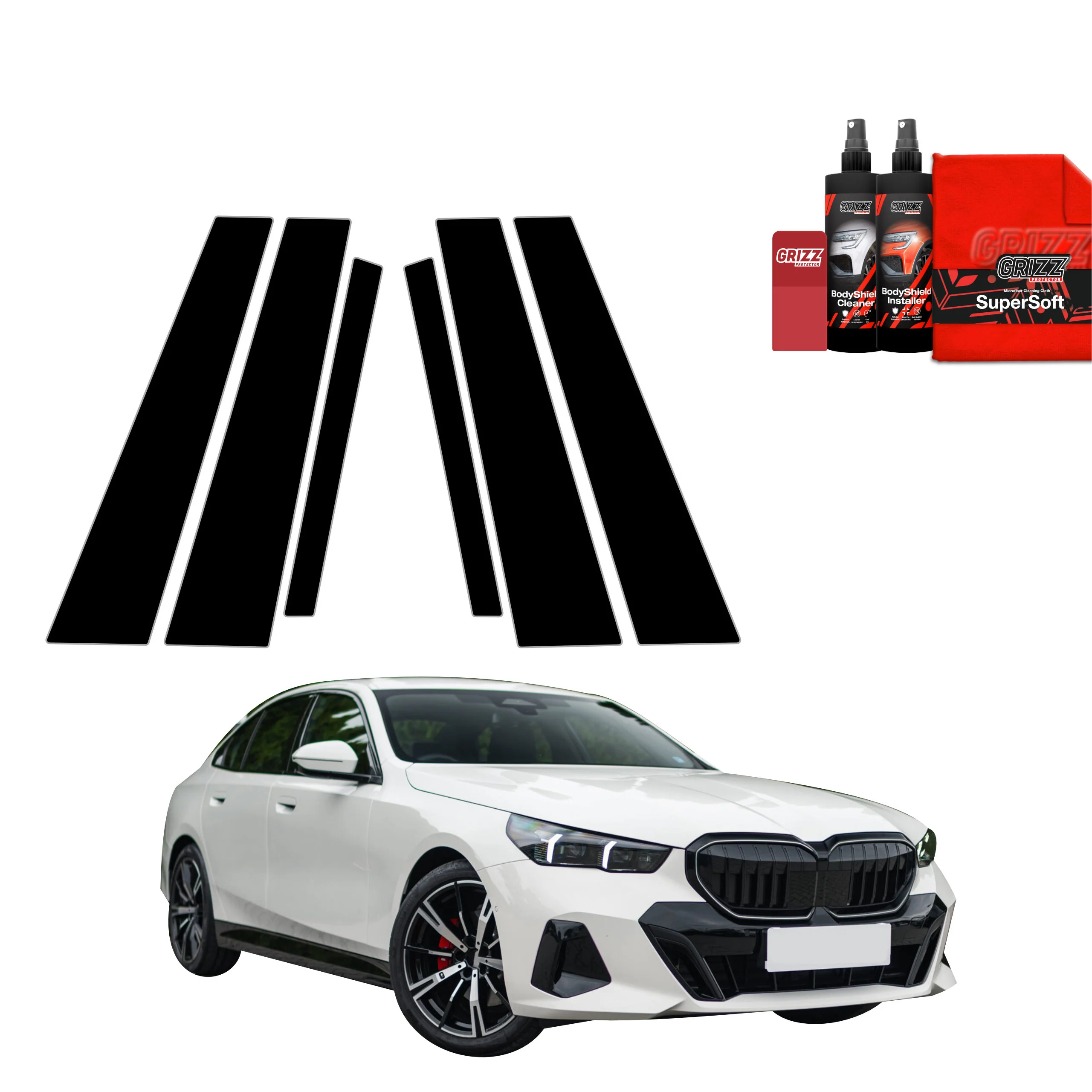 6in1 Schwarze schutzfolie für B-C-Säule - BMW 5 Kombi G60 520d (2024-2026)
