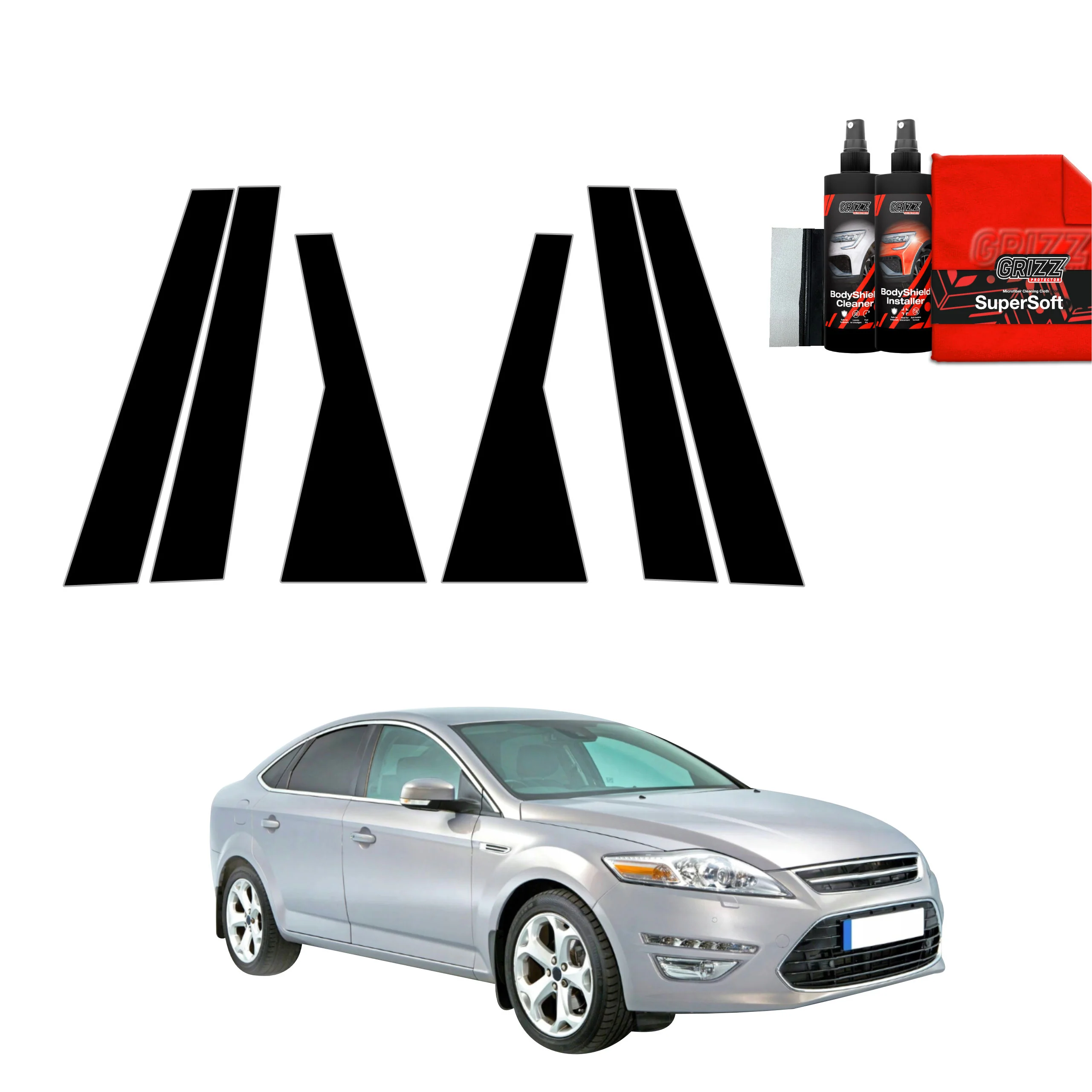 6in1 Schwarze Schutzfolie für B-C-Säule - Ford Mondeo Mk4 Sedan (2007-2014)