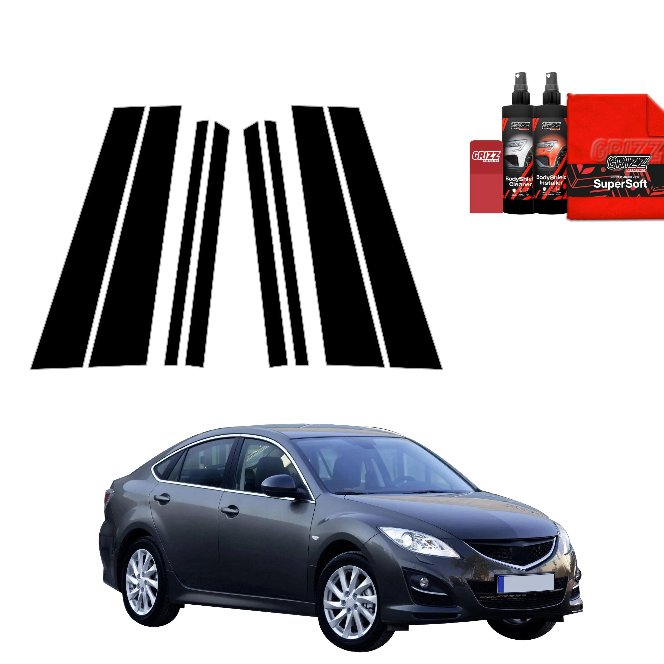 8in1 Schwarze schutzfolie für B-C-Säule - Mazda 6 2 Sedan 4D (2010-2013)